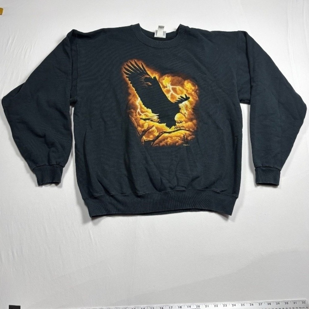 Anvil Eagle Graphic Crewneck Sweater Men's XL Gray Cotton Blend Pullover